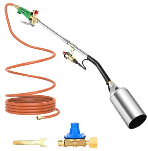Sondiko Große Flamme Unkrautbrenner, Gasbrenner Unkraut Abflammgerät, Hochleistungs-Blasbrenner inkl 5m Schlauch, Druckminderer und Zubehör, Unkraut Brenner für Garten Gehweg Eis Schnee Bedachung