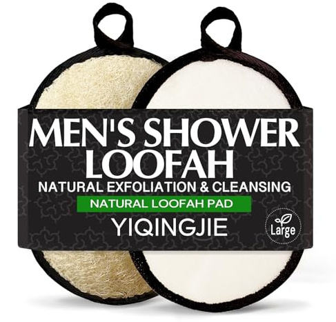 YIQINGJIE Natural Loofah Exfoliating Body Scrubber for Men,Large 2Pack | Egyptian Exfoliating Loofah, Suitable For Men'S Face Scrubber And Full-Body Shower, Bath Sponge Luffa For Men,Black