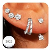 DORANA 3 Pair 925 Sterling Silver Studs Hoop Earrings Set for Women Hypoallergenic Silver Earring Stacks Small Stud Hoops Earrings Sets for Multiple Piercings Jewelry Gifts