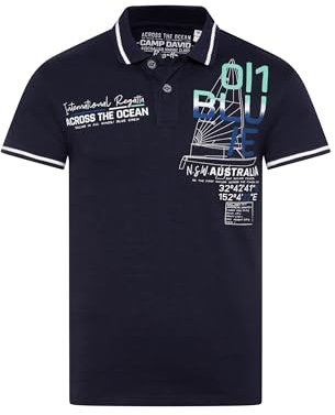 Camp David Herren Kurzarmpolo mit Sailing Print Blue Navy, XXXL