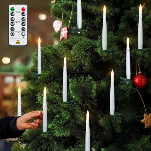 yunsheng 12 candele per albero di Natale con timer remoto, candele a LED senza fiamma a batteria, tremolanti, per Natale, casa, matrimonio, regalo, con clip verdi