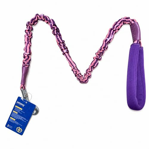 PetPog Bungee Dog Lead Purple, Elastic Shock Absorbing Dog Leash 95-140 cm with Soft Padded Handle and Zinc Alloy Snap Hook for Walking Training