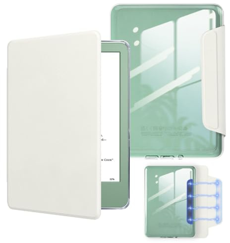 Mcku Bear Detachable Magnetic Case for 6 Kindle 11th Generation 2024/2022 Release, PU Leather Cover and Transparent Hard Back Shell with Auto Sleep/Wake,Beige