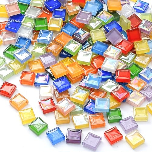 Haoledy 1 kg di pietre per mosaico fai da te, 1 x 1 cm, mix di colori e iridescenti, set per mosaico, per bambini, per progetti fai da te, decorazione di lampade solari, lampade da tavolo