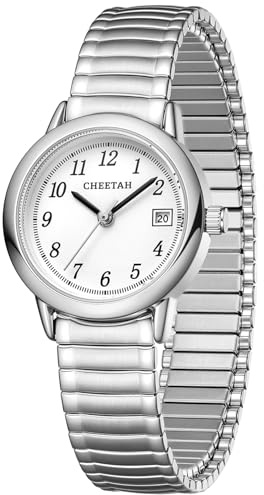 CHEETAH Orologio da polso da donna al quarzo, color oro, impermeabile fino a 3 atm, regalo minimalista casual per donne, sorelle, mamme, Argento Bianco (bianco-argento)
