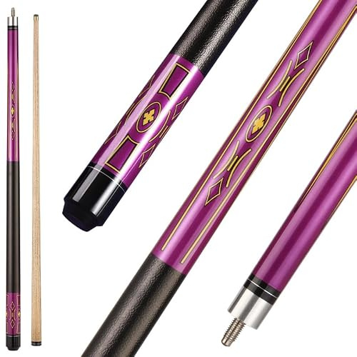 Bili Biliard 58 Billiards Pool Cue, 10mm Tip White Ash Shaft, PU Grip Professional Billiard Stick for Home Bar (Purple-05)