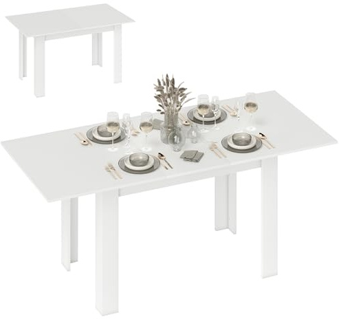 HOMCOM Table à Manger Extensible Moderne 140-180 x 80 cm Blanc | Table de Cuisine Rectangulaire, pour 6-8 Personnes, pour Petits Espaces