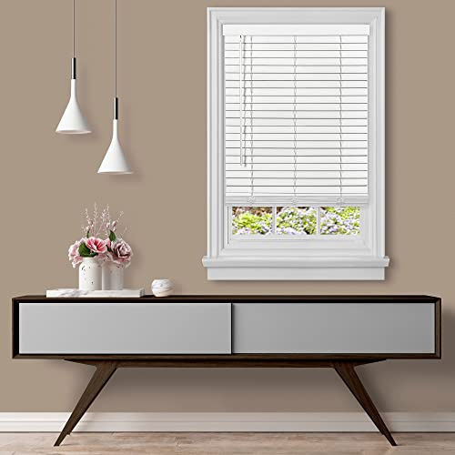 Cordless Room Darkening Plantation Blind - 31 Inch Width, 64 Inch Length, 2 Vinyl Slat Size - White - GII Madera Falsa Faux Wood, Light Filtering Horizontal Windows Blinds by Achim Home Decor