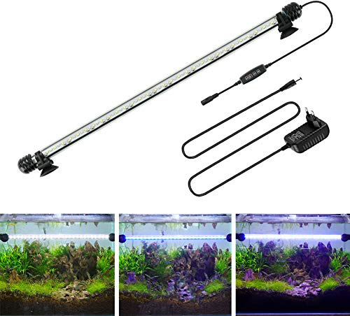 BELLALICHT LED Minuterie Éclairage d'aquarium, Lampe Tube Aquarium [Bleue & Blanc Lumière] avec Gradateur intégré, Dimmable 10 niveaux de luminosité IP67 étanche pour Aquariophilie