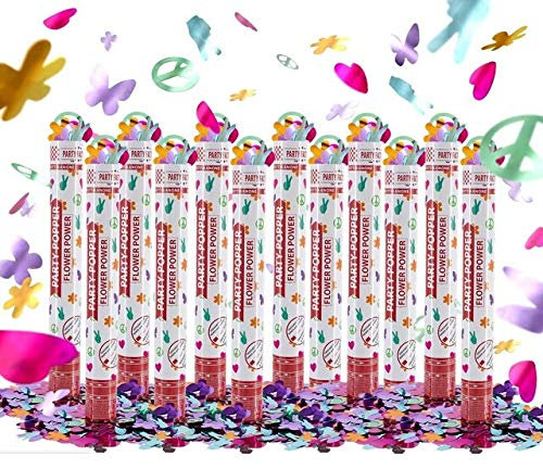 Party Factory 12 Party Popper, 40 cm, Flower Power, Konfettiregen für Hochzeit, Geburtstag oder Silvester
