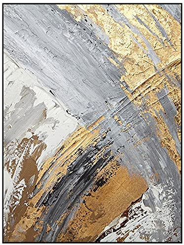 Quadri Astratti Dipinti A Mano,Grigio Bianco Trama Lamina d'oro Espressionismo Astratto Quadri di Opere d'Arte Moderne Dipinti Ad Olio Dipinti A Mano su Tela Wall Art for Living Room Bedroom Office