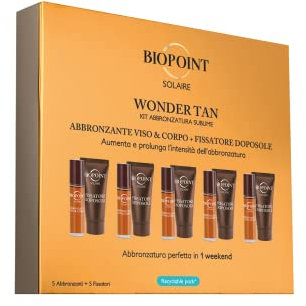 Biopoint Solaire - Wonder Tan Kit, Abbronzante Rapido, Olio Abbronzante Viso & Corpo SPF6 10 ml (x 5) + Fissatore Doposole 20 ml (x 5), Abbronzatura Perfetta in Pochi Giorni, Formato da Viaggio