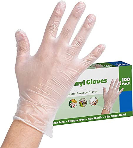 Disposable Gloves, Clear Vinyl Gloves, Powder Free, Latex Free, Medical Exam Gloves, Vinyl Multi-Purpose Gloves, Extra Strong, Disposable Clear Gloves (MEDIUM)