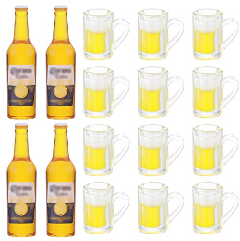 TIESOME 16 tazze di bottiglia di birra in miniatura per casa delle bambole, 1:12 mini tazze di bottiglia di vino per casa delle bambole bicchieri da vino modello set di bevande in miniatura accessori