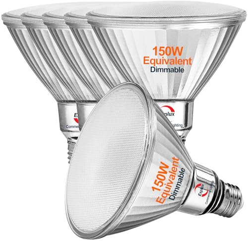 Explux Commercial-Grade LED PAR38, 150W Equivalent, 1600 Lumens, 40000 Hours, Classic Full Glass Flood Light Bulbs, Dimmable, Waterproof & Anti-Ageing, Bright White 3000K, 6-Pack