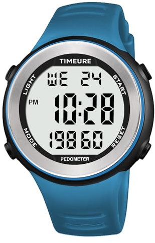 Sport Wasserdicht Schrittzähler Uhr zum Gehen Kein Aufladen Keine App Verbindung mit EL Hintergrundbeleuchtung Einfache, praktische Wahl für Mobile Fitnessbegeisterte TIMEURE-2308 (Blau)