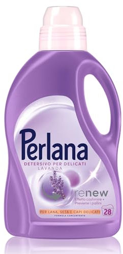 Perlana Detersivo Delicati Lavanda (28 lavaggi), Detersivo lavatrice liquido per lana, seta e delicati, Detersivo delicati per effetto cashmere e fibre rinnovate al profumo di lavanda
