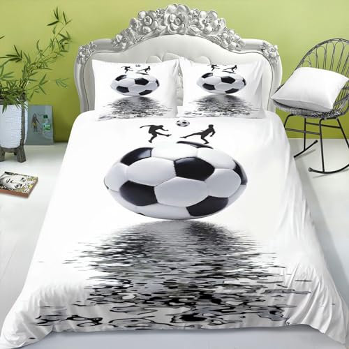 FABTOP Ropa de cama de 135 x 200 cm para niños y adolescentes, fútbol deportivo, juego de ropa de cama con diseño de fútbol 3D, con cremallera (2, 140 x 210 cm)