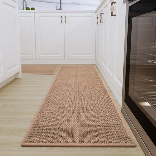 SIXHOME 40 * 60+40 * 120cm Waschbar Sisaloptik Gewebte küchenteppich rutschfest 2Stück Saugfähig Teppich Läufer Beige