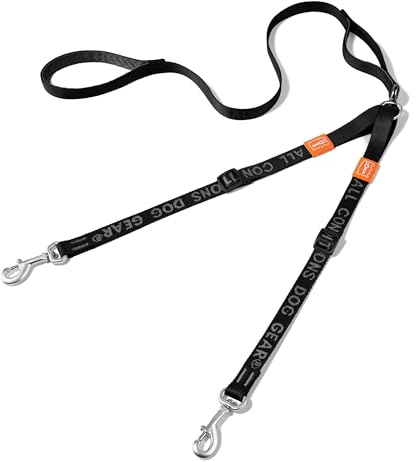 HOWGO Double Dog Leash, No Tangle 360° Swivel, Adjustable Two Padded Handles, Double Clip Dog Leash Coupler Splitter Breeds (Black, 2/3'' x 4.8 FT, Ultralight)