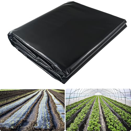 MAILEKT Lámina de invernadero negra, 2 m x 6 m, lámina de polietileno de 4 mil, resistente al desgarro y al agua, para jardinería, casa de tomates o invernaderos
