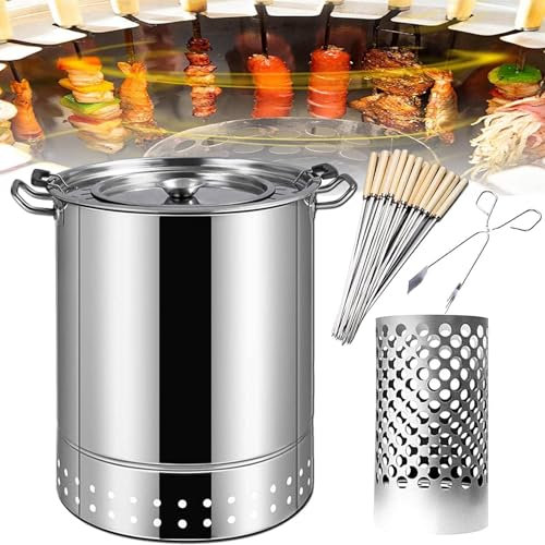 KUOYTT Barbecue a barile, Stufa sospesa per Barbecue Verticale, Barbecue a barile a carbonella per affumicatore, per Campeggio, Picnic, Barbecue in Giardino (30 * 30 * 41 cm)