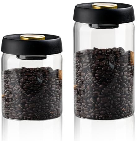 LEKEFETO 2 unidades de latas de café con tapa al vacío: 1200 ml+900 ml de vidrio con tapa, almacenamiento sostenible, lata de café al vacío, hermética, para té, nueces, cacao, mantenerse fresco