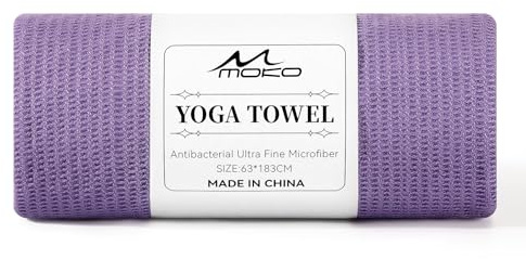 MoKo Hot Yoga Towel, Non-Slip Yoga Mat Towel with Grip Dots, 74.4×27.3 Yoga Mat Cover for Pilates, Fitness, Meditation, Swimming Pool, Beach, Travel Yoga Mat with Corner Pockets, Taro Purple