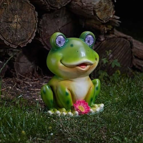 Garden Mile Décoration de jardin solaire en forme de grenouille - Grande figurine de grenouille étanche avec LED à énergie solaire - Décoration de jardin, balcon, terrasse