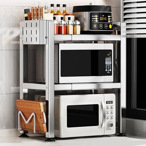 Scaffale per forno a microonde in acciaio inox con altezza regolabile e 2 livelli nizer per la conservazione della cucina