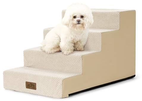 COZY KISS Dog Stairs for Small Dogs 15.7 H, 4-Step Gentle Incline Pet Step for Couch Sofa, Non-Slip Right-Angle Dog Ramp for Puppy Doggie Senior Cats, 15.7x23.6x15.7 Inch, Beige