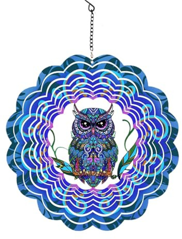 Fuuxtci s de jardín, s de Viento de jardín - Escultura de Viento 3D - Carillones de Decorativos del búho, Arte cinético del 3D Patio Acero Inoxidable para el Interior al Aire