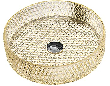 Round 40cm Tempered Glass Basin 10.5cm Deep Crystal Countertop Wash Basin Stylish Cylindrical Design for Modern Bathrooms and Easy to Clean