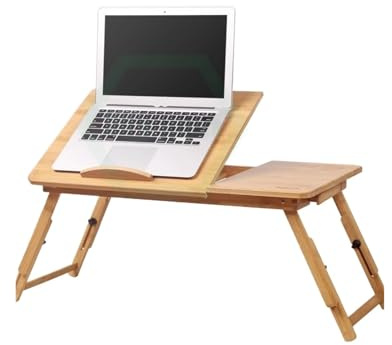 Justerbar bambu laptop sängbricka bord vikbar frukostbricka med lutning för arbete i sängen bärbart sängskrivbord för bärbara datorer och måltider perfekt för hemmabruk!