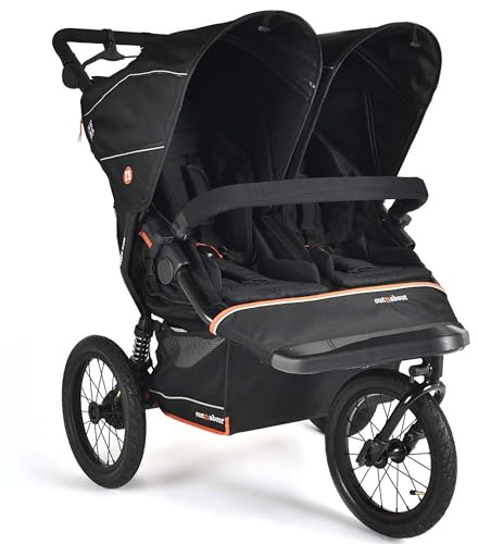 Out'n'About Nipper Double V6 Plus Pushchair with Raincover, Certified Running Buggy, Lightweight One-Hand Fold All-Terrain Twin Stroller Pram with Suspension, 14” Air-Filled Wheels (Summit Black)