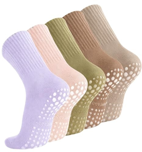 peiqiup 5 Pares Comodos Calcetines Yoga Pilates, EU 36-43 Antideslizantes, Tobillero Deportivo Con Puntos Antideslizantes para Yoga Fitness Ballet,5 Colores