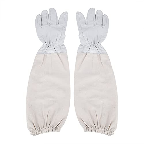 HETHLIF Bee Gloves, Bee Keeping Gloves Beekeeping with Vented Long Sleeves Gray and White Ventilation Fabric Sheepskin for Professional Hobby Beekeepers