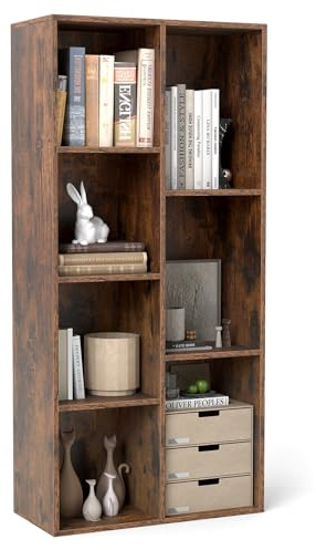COSTWAY Libreria a 7 Cubi, Scaffale Espositivo con 2 Kit Antiribaltamento, Verticale o Orizzontale, Mobile per Camera da Letto Soggiorno Salotto, 49,5 x 23 x 106 cm (Marrone)