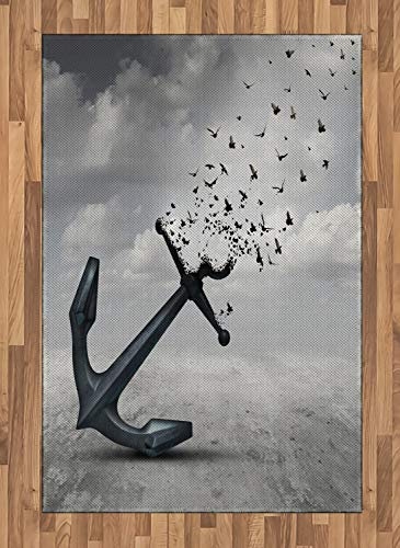 ABAKUHAUS Anker Teppich, Flugwesenseemöwen Grau, Flachgewebe Deko-Teppiche für das Wohn-,Schlaf-, und Essenszimmer, 120 x 180 cm, Grau