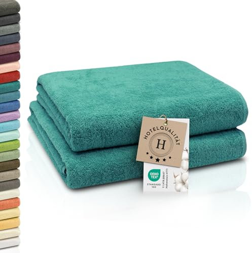 ZOLLNER 2er Set Badetücher - weiche und saugstarke Duschtücher - waschbar bis 95°C - Baumwolle - 100x150 cm in türkis