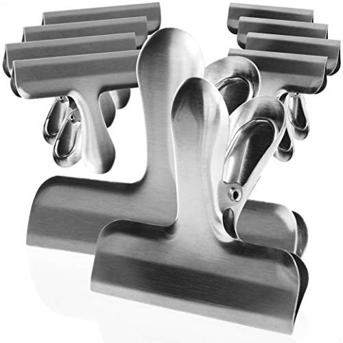 com-four® 10-teiliges Set Verschlussklammern, Verschlussclips für Lebensmittelbeutel & Tüten, Edelstahl-Verschlussklemmen, Tütenclips zum Verschließen & Frischhalten (10 Stück - silberfarben - Mix)