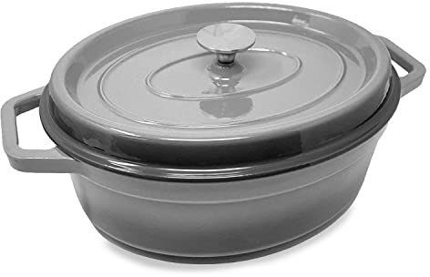 ToCis Big BBQ - Casseruola in ghisa smaltata con coperchio, 33 cm, capacità di 5,5 litri | Casseruola smaltata adatta per fornelli a induzione | Pentola per cucinare e arrostire di colore: grigio