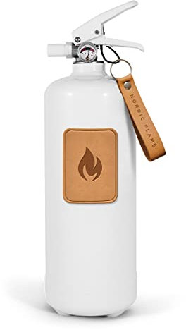 Nordic Flame Feuerlöscher weiß mit Leder Emblem Hell 2 kg N120