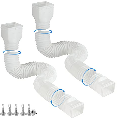 plusgutter White-2pack Rain Gutter Downspout Extensions Flexible, Drain Downspout Extender,Down Spout Drain Extender, Gutter Connector Rainwater Drainage,Extendable from 21 to 68 Inches