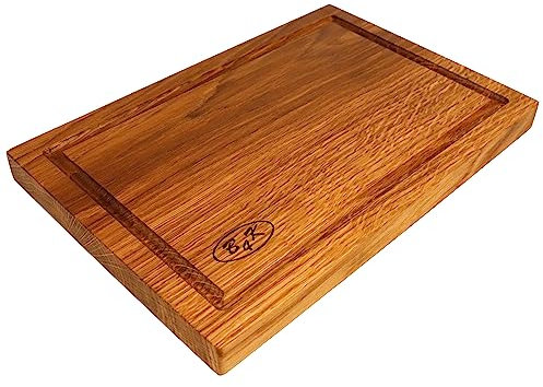 B4K® Tabla de cortar de roble de 30х20 cm, superficie antibacteriana, engrasada, surcos para zumos, utilizable por ambos lados, tabla de trinchar, tabla de cocina, tabla de cortar, tabla de desayuno,