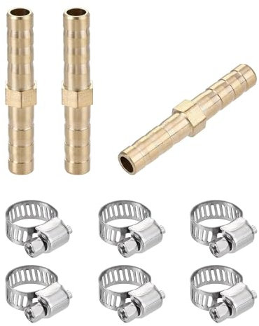 Recogwood 3Pcs 6mm Barb Hose Fitting, Straight Coupler Quick Connectors Adapter Hose Repair Kit with 6Pcs 6-12mm Adjustable Stainless Steel Hose Clamps for Water Fuel Air Oil Natural Gas