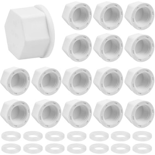 HEKOBAG 16Pcs BSP Threaded Blanking Cap, 1/2-inch Appliance Trap Blanking Cap & Washer White Plastic Female Blanking Cap Sink Trap Blanking Cap for Washing Machine Radiator Valve (Female Thread)