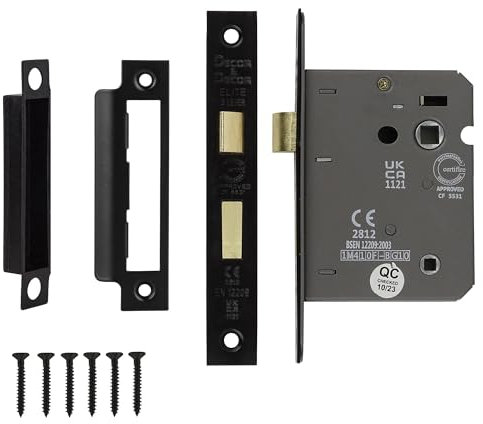 Decoranddecor Bathroom Mortice Lock - 3inch / 76mm - Matt Black - Fire Rated - UKCA & CE Approved