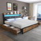 Merax Stauraumbett 180 x 200 cm mit 4 Schubladen, LED Doppelbett mit Metall Lattenrost & PU Kopfteil, Industrielles Polsterbett für Erwachsene & Jugend, Schwarz (Ohne Matratze)