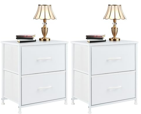 Sweetcrispy Nightstand Set of 2 with 2 Storage Drawers, 20 Height Small Bed Side Furniture End Table, Wooden Top Fabric Cabinet Kids Mini Dresser for Bedroom, Closet, Entryway, College Dorm